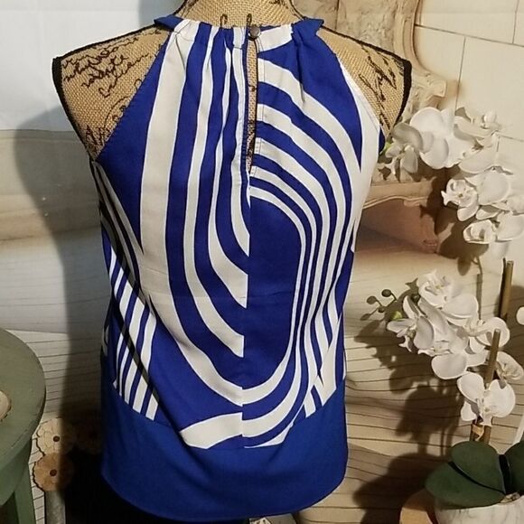 New York & Co. Cobalt Blue and White Halter Style Top Size XS - Picture 5 of 7